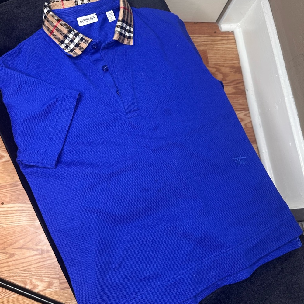 Burberry Royal Blue Polo with Check Collar